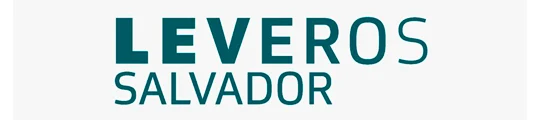 Logotipo com o texto "LEVEROS SALVADOR" em letras verde-azuladas sobre fundo branco.