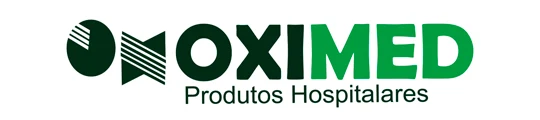 Logotipo com o texto "OXIMED" e, abaixo, "Produtos Hospitalares", acompanhado de símbolo gráfico verde à esquerda.